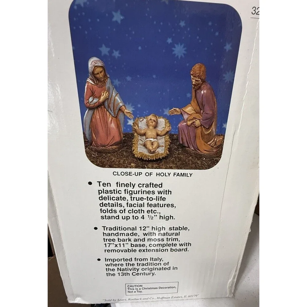 Vtg Sears Nativity Wood Stable Manger 9 Figures Italy Set Complete #97682 W/Box